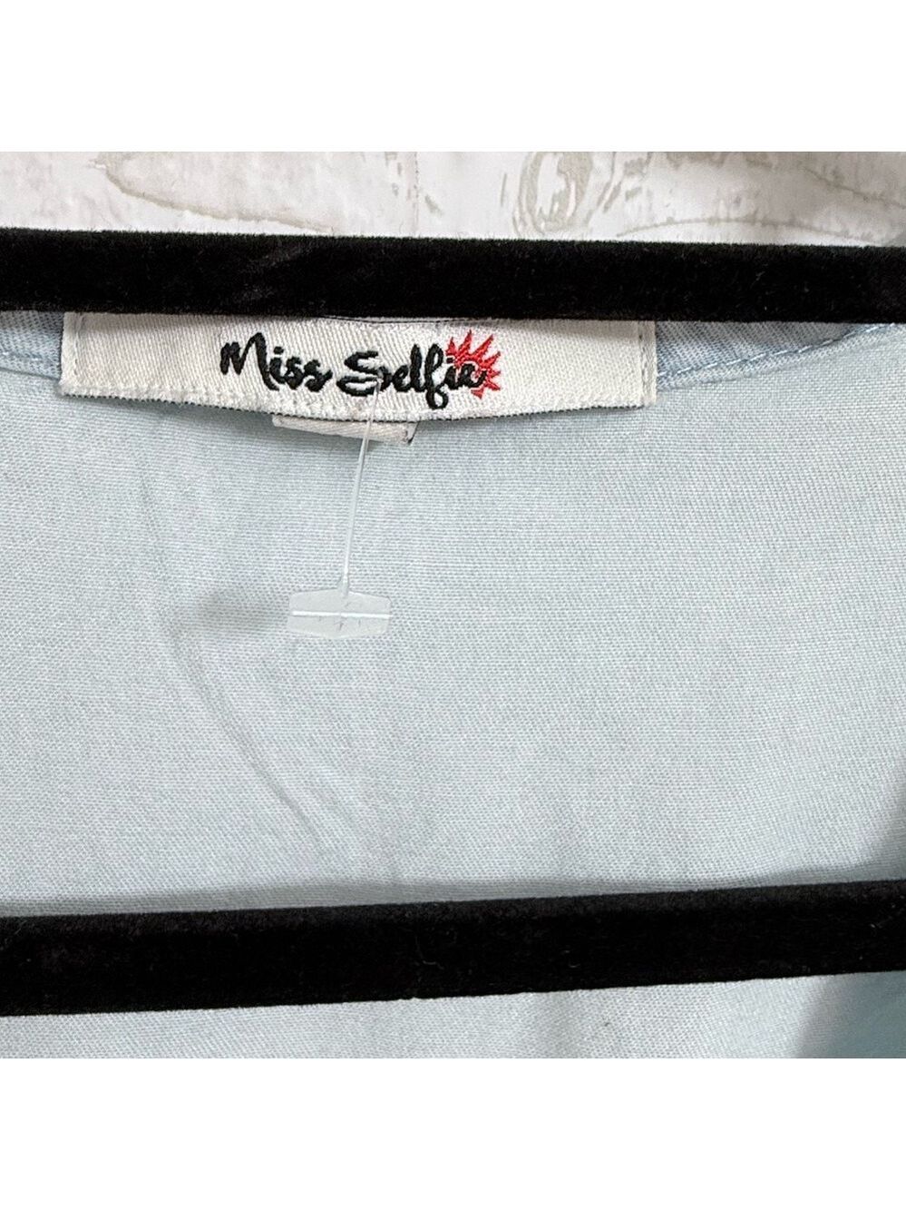 Miss Selfie Women’s Light Blue Long Sleeve Crop Top. Size L - Picture 6 of 6